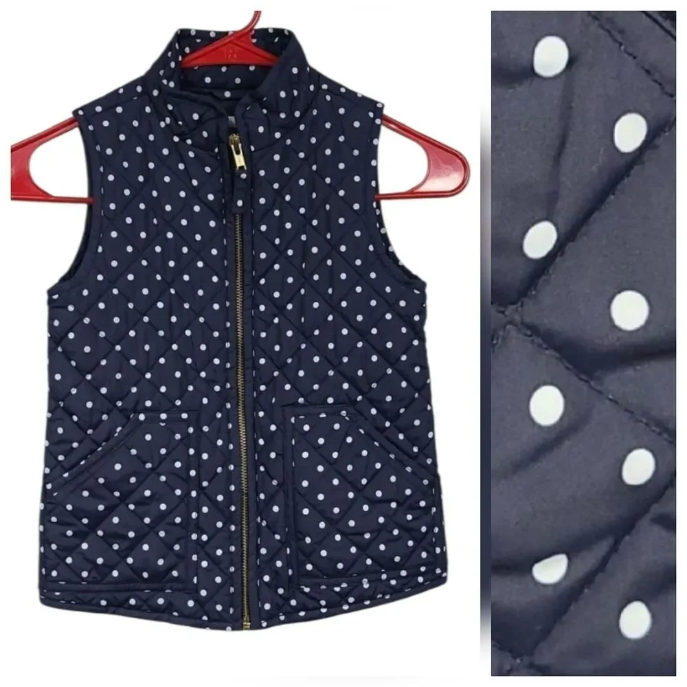 Crewcuts J Crew Girls Puffer Vest 4 5 Navy Polka Dot Quilted Jacket Preppy Kids